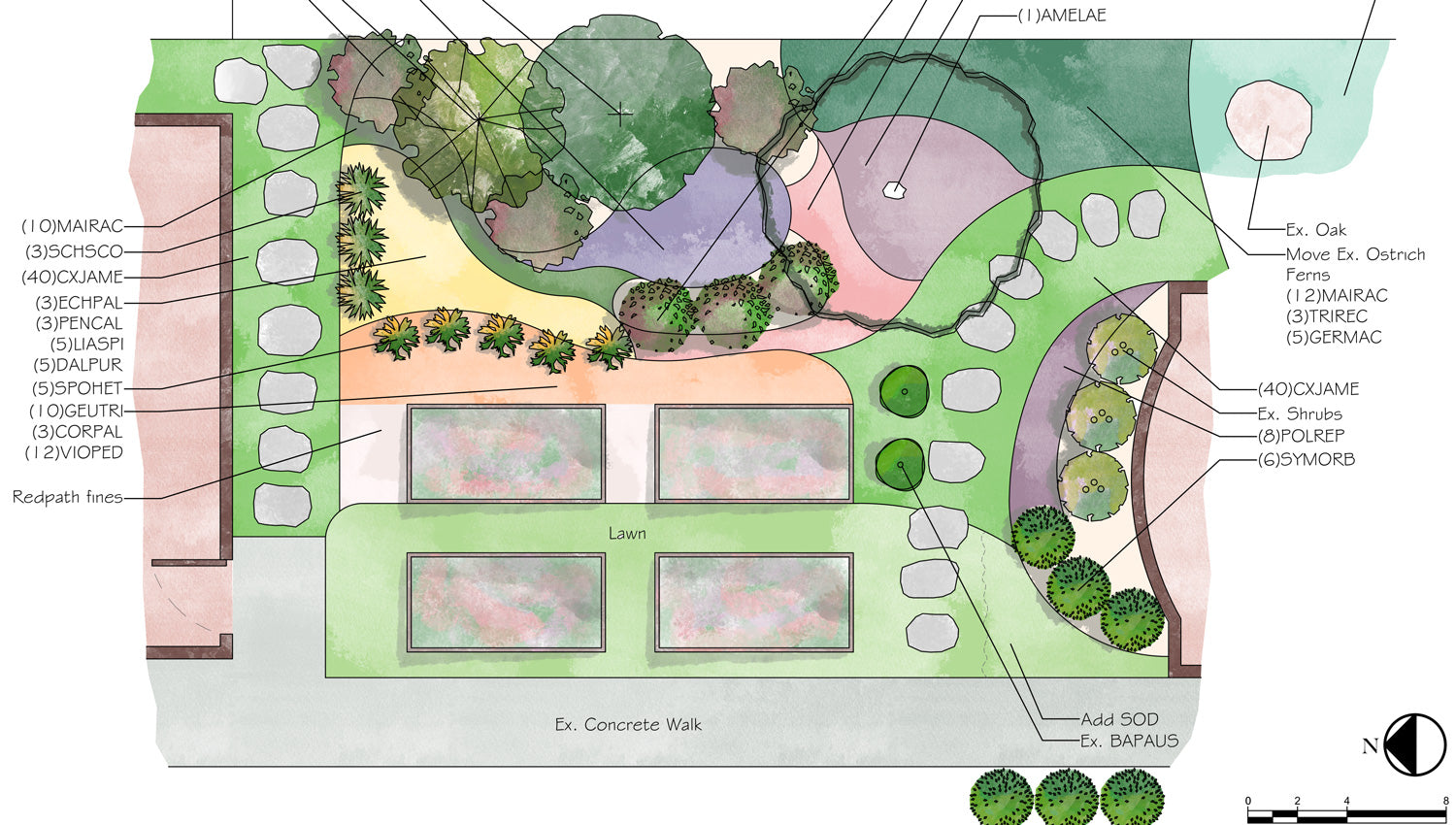 A landscape design plan for a native garden and outdoor space